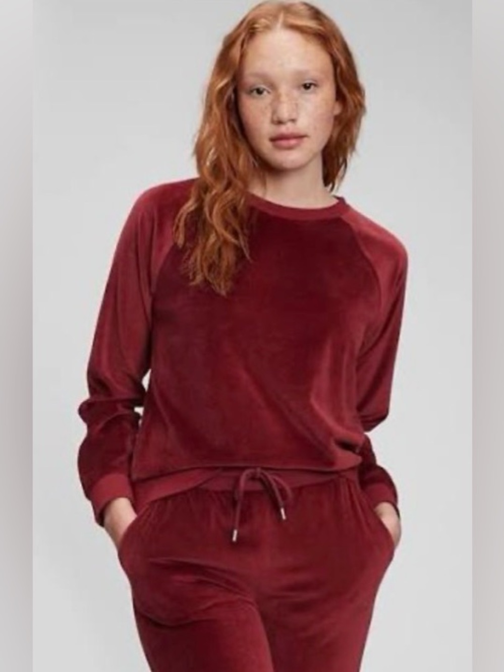 GAP Set Velour Burgundy Sweat Outfit Size Medium